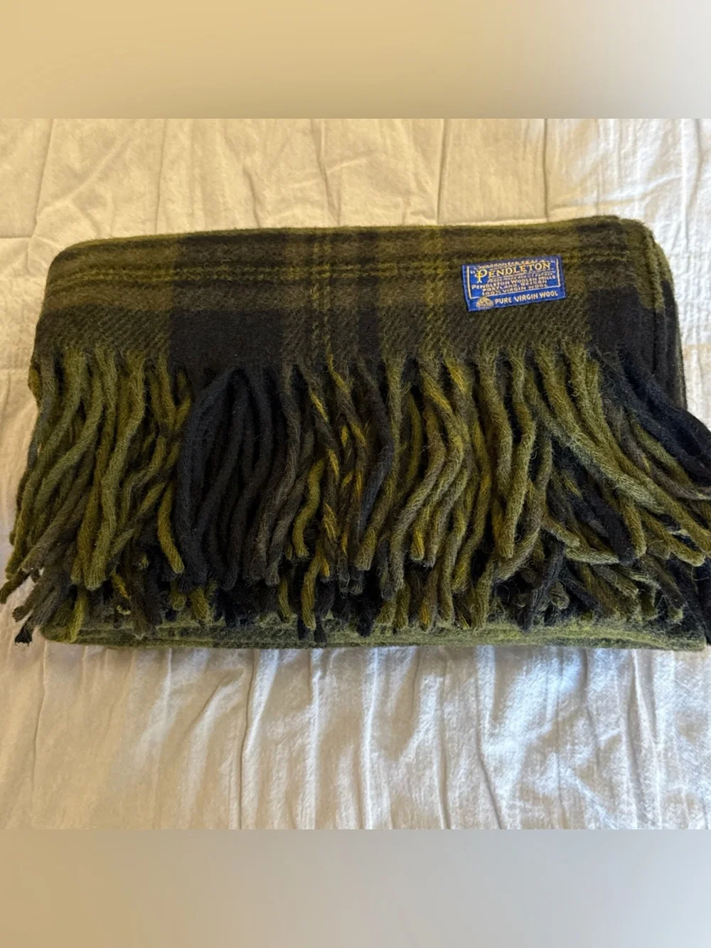 VTG Pendleton 100% Virgin Wool Plaid Tartan Fringe Blanket Throw 52